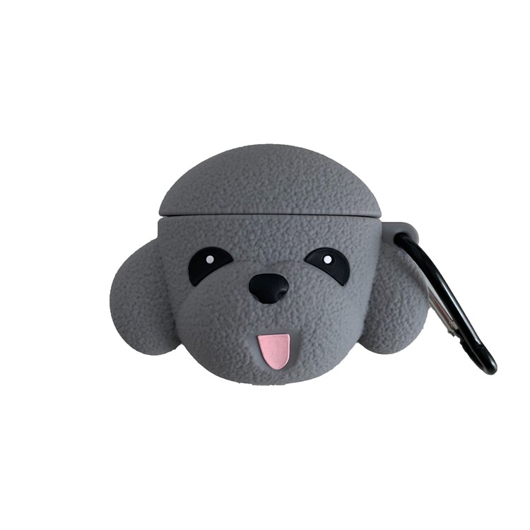 Caso De Los Animales De Silicona Con Gancho Para Airpods Manzana Con La Caja (2019) De Carga / (2016) / Caso De Carga Inalámbrica (2019) - Perro Gris-1