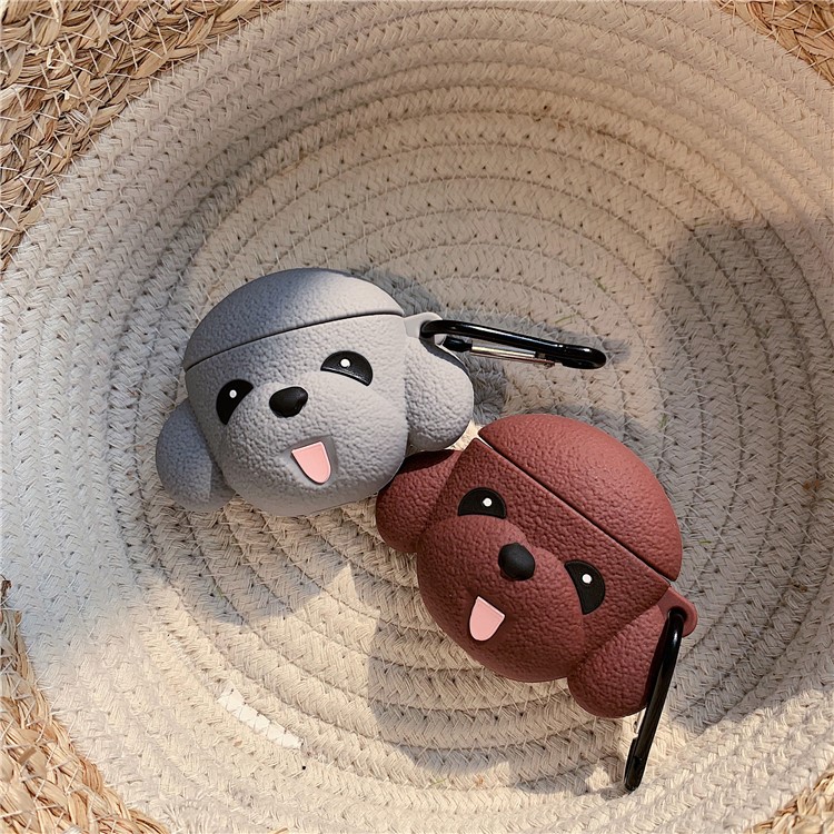 Caso De Los Animales De Silicona Con Gancho Para Airpods Manzana Con La Caja (2019) De Carga / (2016) / Caso De Carga Inalámbrica (2019) - Perro Gris-4