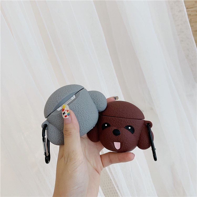 Caso De Los Animales De Silicona Con Gancho Para Airpods Manzana Con La Caja (2019) De Carga / (2016) / Caso De Carga Inalámbrica (2019) - Perro Gris-5