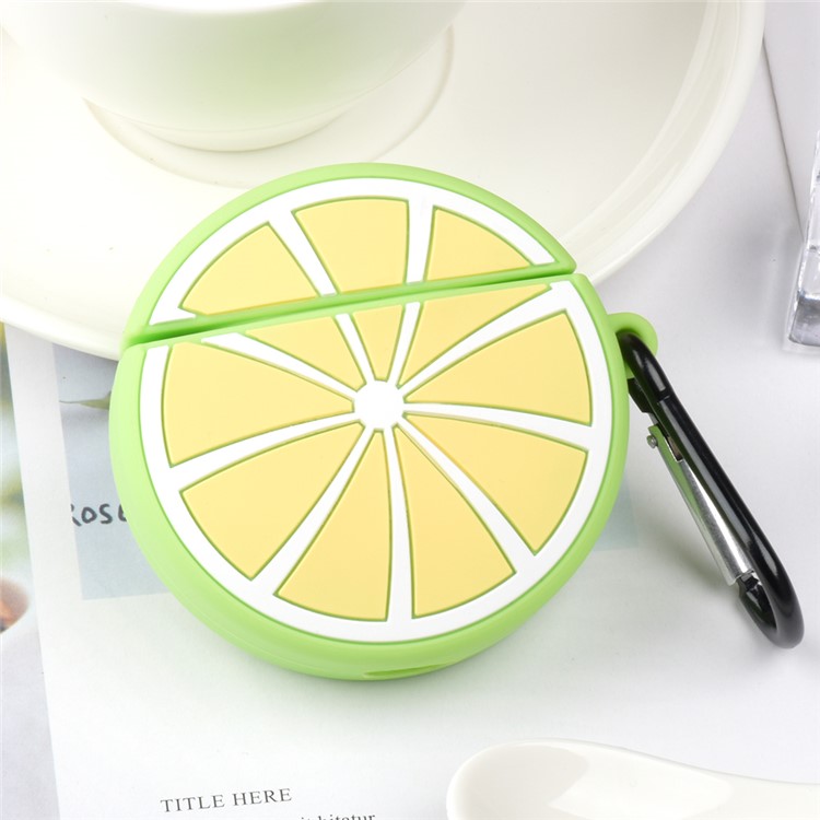 Fruit Pattern Silicone Case with Hook for Apple AirPods with Wireless Charging Case (2019) / AirPods with Charging Case (2019) (2016) - Lemon-1