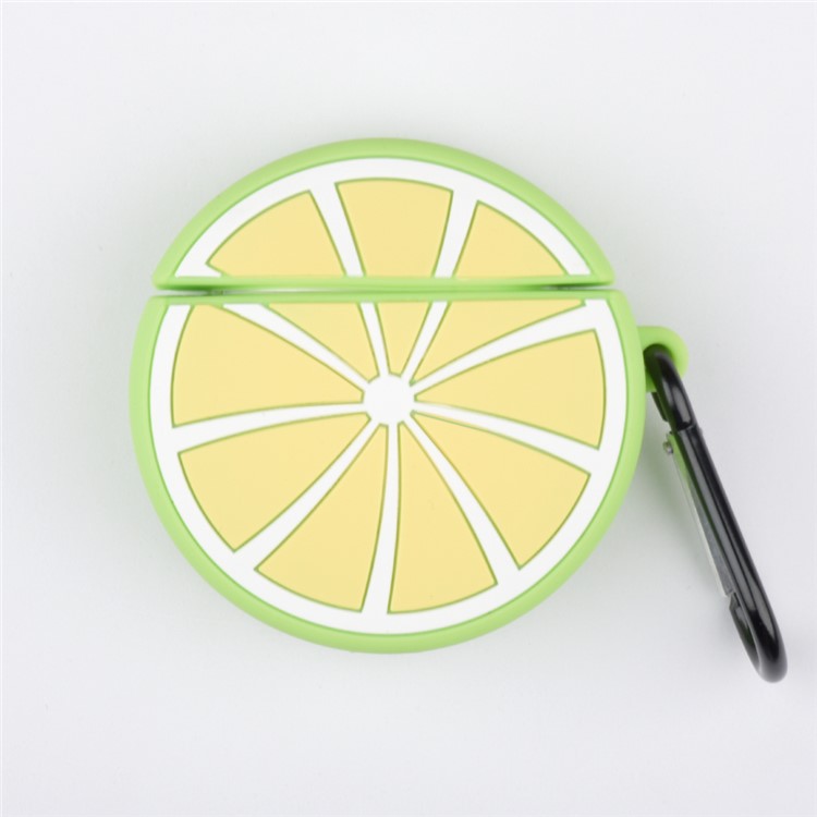 Fruit Pattern Silicone Case with Hook for Apple AirPods with Wireless Charging Case (2019) / AirPods with Charging Case (2019) (2016) - Lemon-2