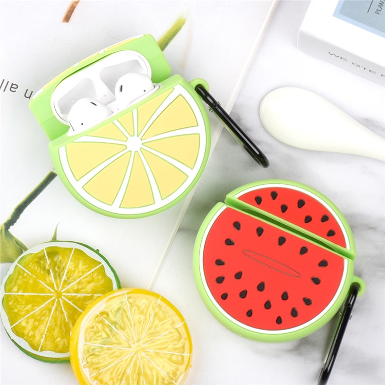 Fruit Pattern Silicone Case with Hook for Apple AirPods with Wireless Charging Case (2019) / AirPods with Charging Case (2019) (2016) - Lemon-3