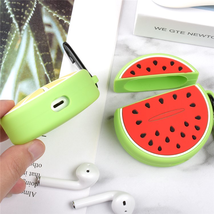 Fruit Pattern Silicone Case with Hook for Apple AirPods with Wireless Charging Case (2019) / AirPods with Charging Case (2019) (2016) - Lemon-4