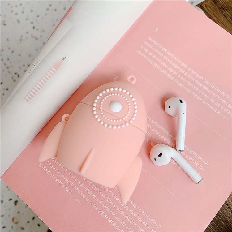 Rocket Shape Silicone Airpods Case with Hook and Chain for Apple AirPods with Wireless Charging Case (2019)/AirPods with Charging Case (2019)/(2016) - Pink-3