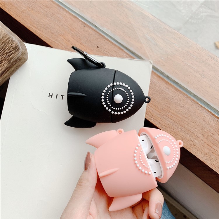 Rocket Shape Silicone Airpods Case with Hook and Chain for Apple AirPods with Wireless Charging Case (2019)/AirPods with Charging Case (2019)/(2016) - Pink-6