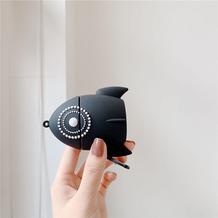 Silicón De La Forma De Cohete Airpods Caso Con El Gancho Y La Cadena Para Airpods Manzana Con El Caso De Carga Inalámbrica (2019) / Airpods Con El Caso (2019) De Carga / (2016) - Negro-2
