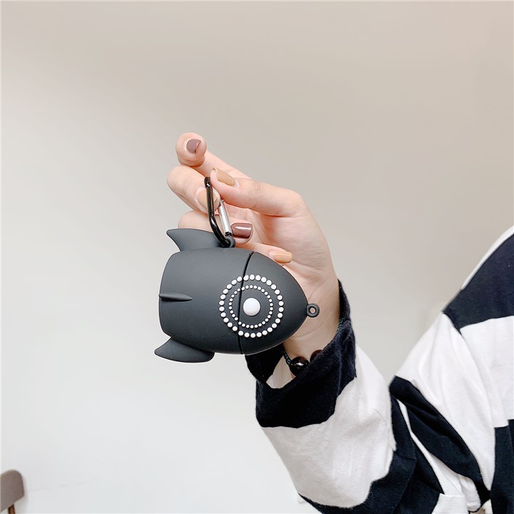 Silicón De La Forma De Cohete Airpods Caso Con El Gancho Y La Cadena Para Airpods Manzana Con El Caso De Carga Inalámbrica (2019) / Airpods Con El Caso (2019) De Carga / (2016) - Negro-3