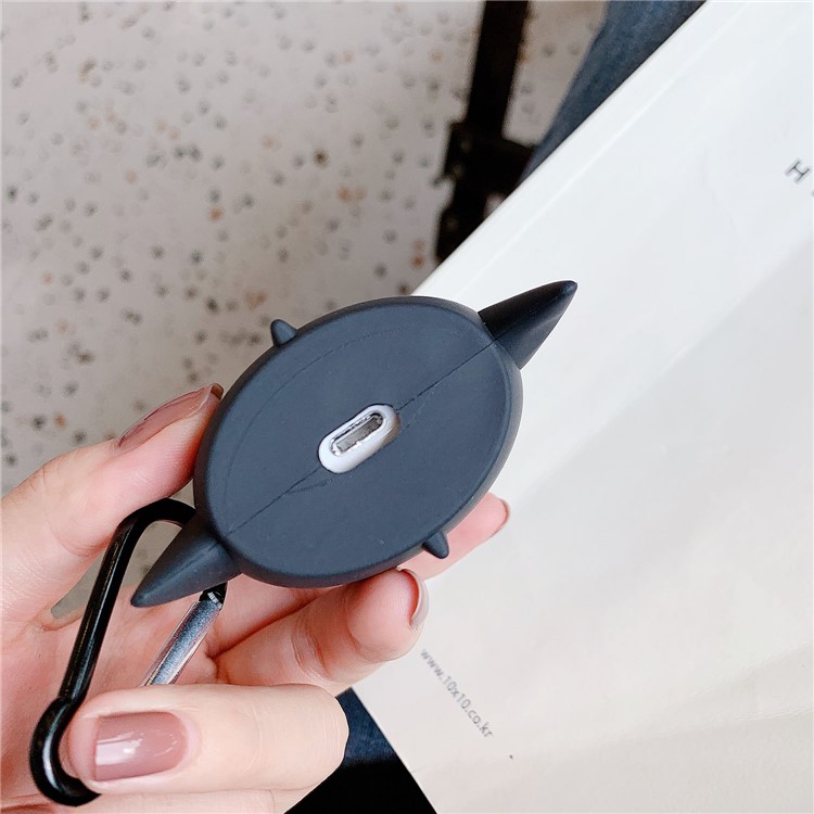 Silicón De La Forma De Cohete Airpods Caso Con El Gancho Y La Cadena Para Airpods Manzana Con El Caso De Carga Inalámbrica (2019) / Airpods Con El Caso (2019) De Carga / (2016) - Negro-4