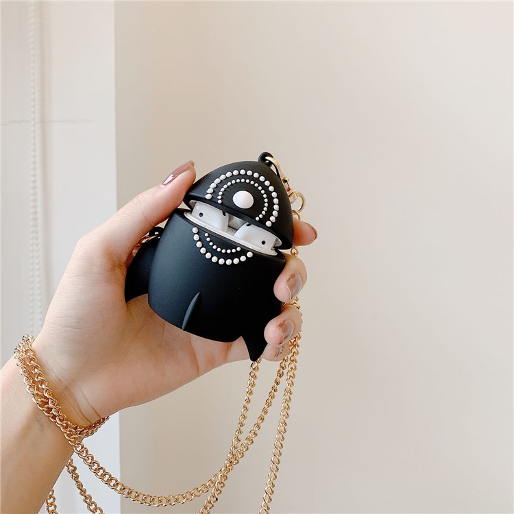 Silicón De La Forma De Cohete Airpods Caso Con El Gancho Y La Cadena Para Airpods Manzana Con El Caso De Carga Inalámbrica (2019) / Airpods Con El Caso (2019) De Carga / (2016) - Negro-5