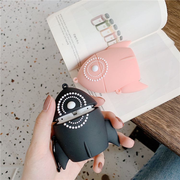 Silicón De La Forma De Cohete Airpods Caso Con El Gancho Y La Cadena Para Airpods Manzana Con El Caso De Carga Inalámbrica (2019) / Airpods Con El Caso (2019) De Carga / (2016) - Negro-6