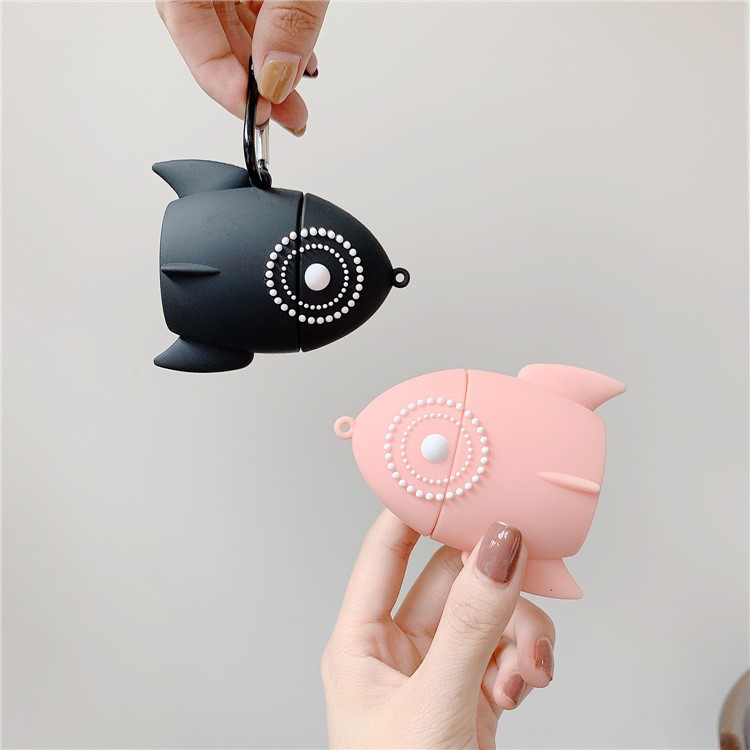 Silicón De La Forma De Cohete Airpods Caso Con El Gancho Y La Cadena Para Airpods Manzana Con El Caso De Carga Inalámbrica (2019) / Airpods Con El Caso (2019) De Carga / (2016) - Negro-8