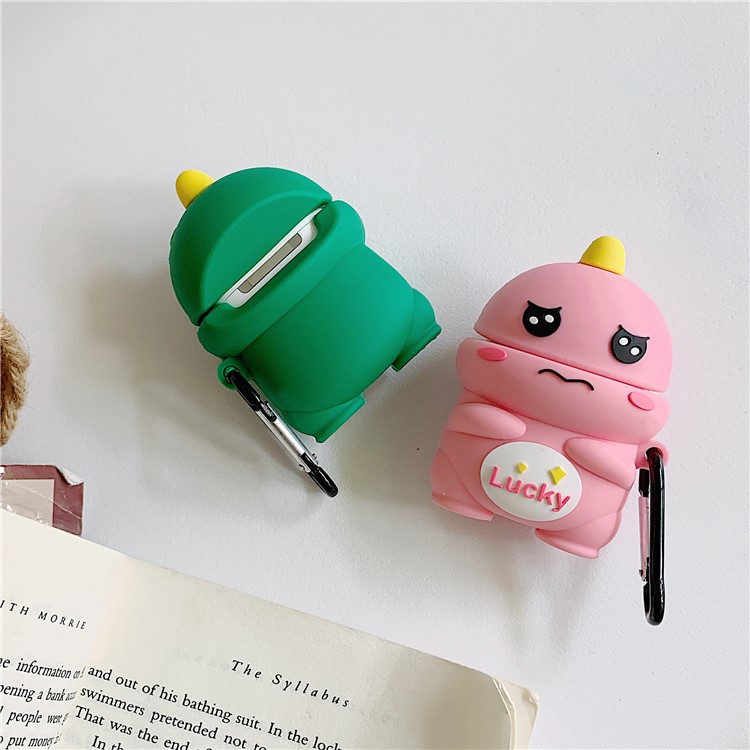 3D Cartoon Dinosaur Portable Silicone Case with Hook for Apple AirPods with Wireless Charging Case (2019)/AirPods with Charging Case (2019)/(2016) - Smile Face-4