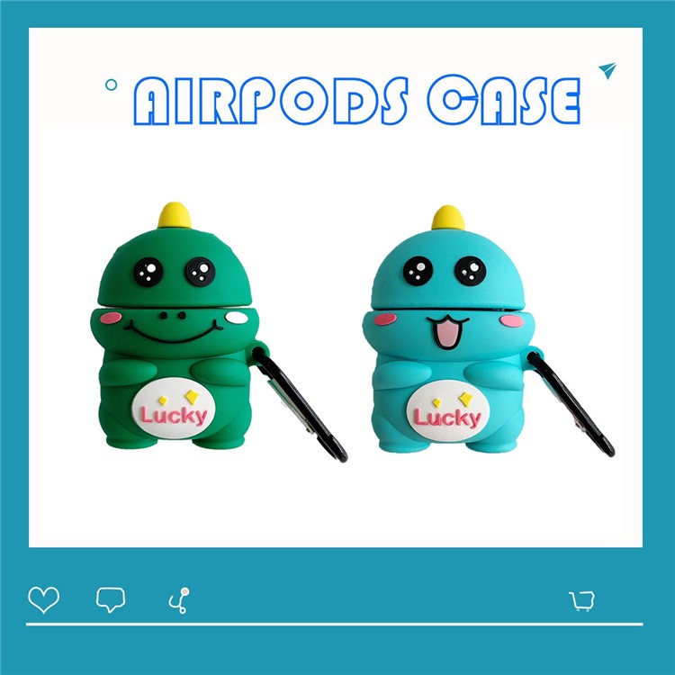 3D Cartoon Dinosaur Portable Silicone Case with Hook for Apple AirPods with Wireless Charging Case (2019)/AirPods with Charging Case (2019)/(2016) - Smile Face-6