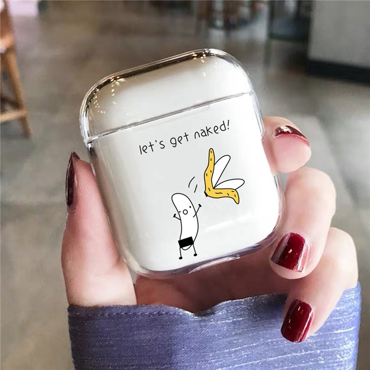 Padrão De Desenho Animado Caso Da Tampa Do Fone De Ouvido Duro PC Para Airpods Maçã Com Carregamento Caso (2016) (2019) / Airpods Maçã Com Caso De Carregamento Sem Fio (2019) - Banana-1