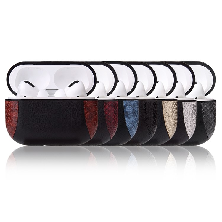 Snake Skin Splicing Leather Case with Hook for Apple AirPods Pro -
 Black/Red-13