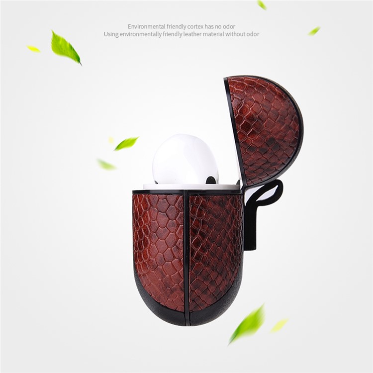 Snake Skin Splicing Leather Case with Hook for Apple AirPods Pro -
Black/Red-4