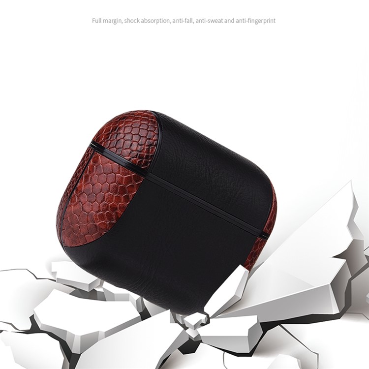 Snake Skin Splicing Leather Case with Hook for Apple AirPods Pro -
Black/Red-7