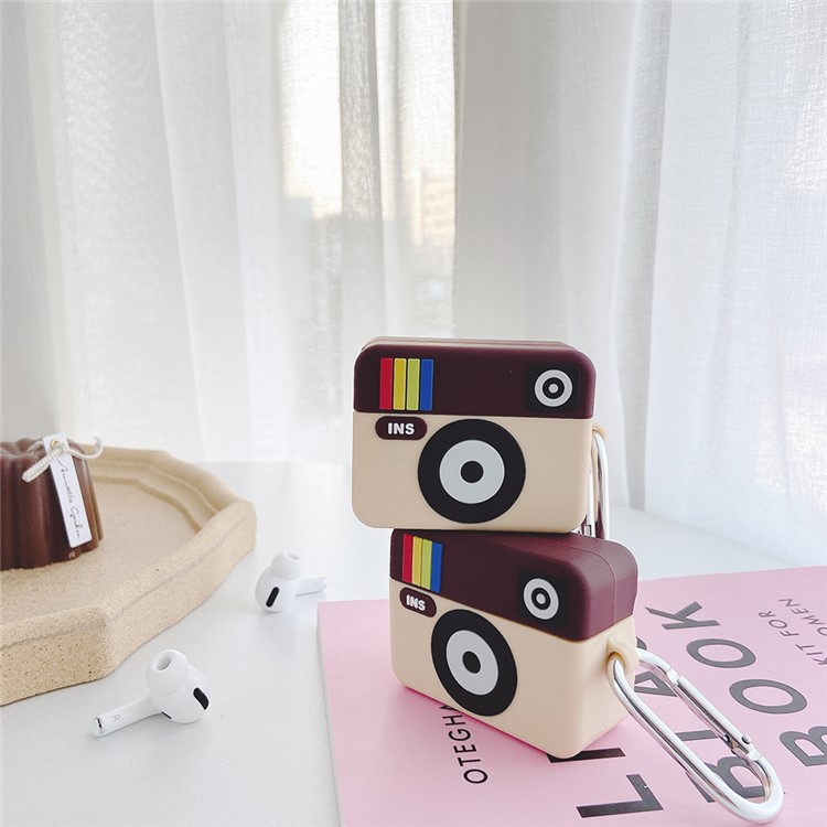 Catoon Shape Silicone Case with Hook for Apple AirPods Pro - Brown Camera-4