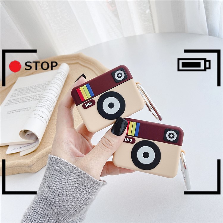 Catoon Shape Silicone Case with Hook for Apple AirPods Pro - Brown Camera-6