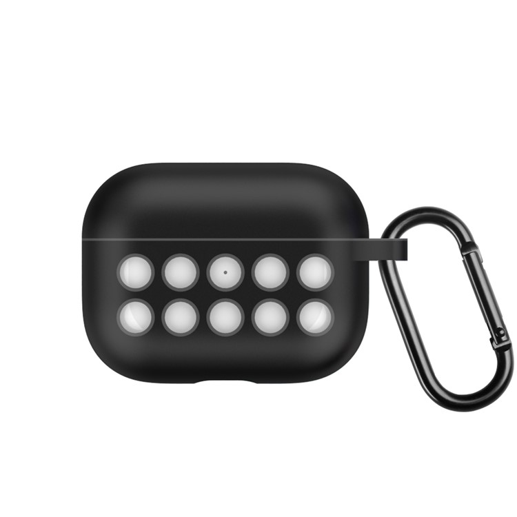 Liquid Silicone Di-color Ten Holes Style Cover with Buckle for AirPods Pro - Black/Grey Holes-1