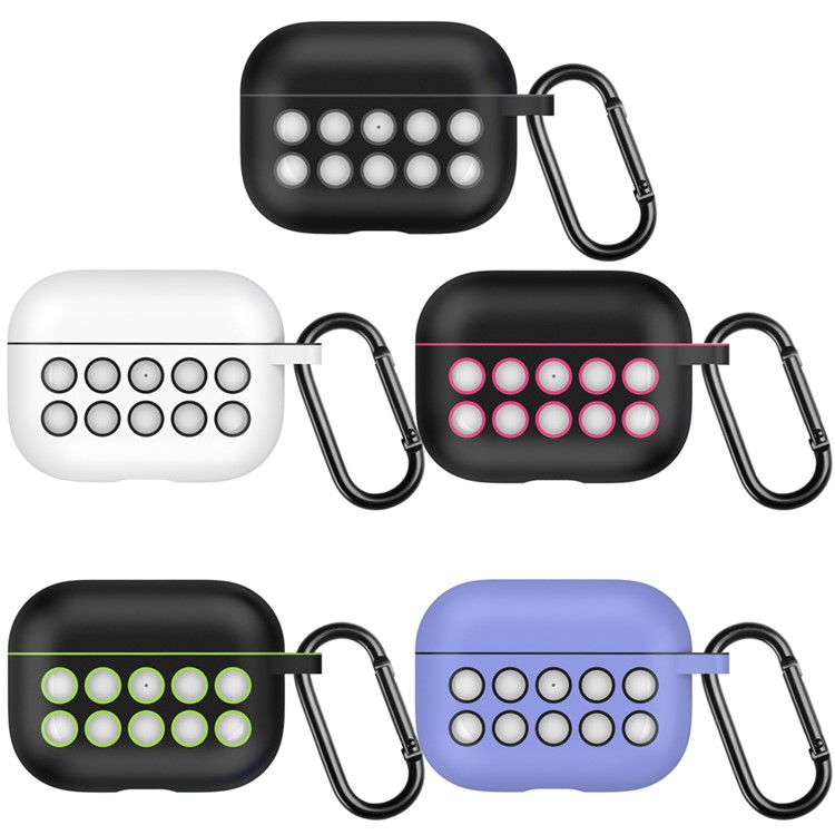 Liquid Silicone Di-color Ten Holes Style Cover with Buckle for AirPods Pro - Black/Grey Holes-10