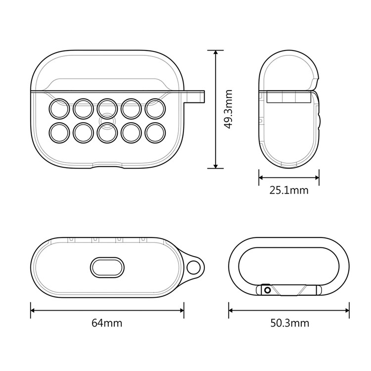 Liquid Silicone Di-color Ten Holes Style Cover with Buckle for AirPods Pro - Black/Grey Holes-5