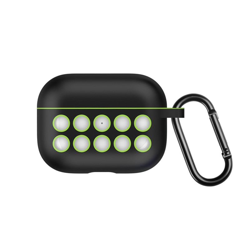 Liquid Silicone Di-color Ten Holes Style Cover with Buckle for AirPods Pro - Black/Green Holes-1