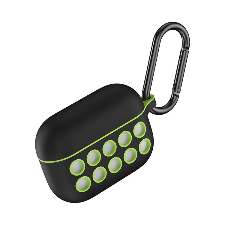 Liquid Silicone Di-color Ten Holes Style Cover with Buckle for AirPods Pro - Black/Green Holes-3