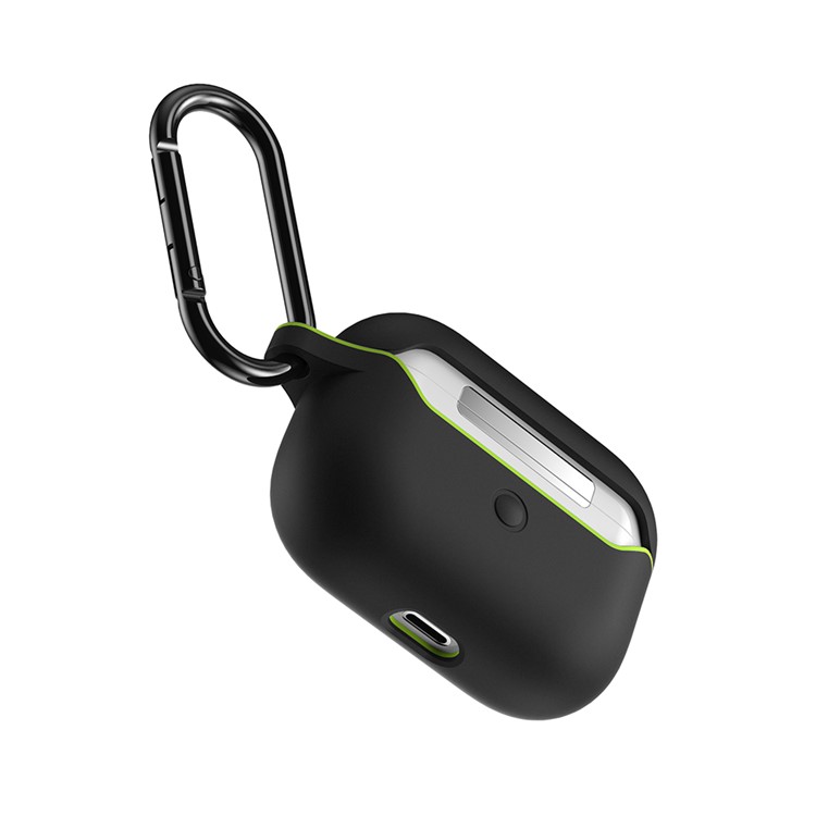 Liquid Silicone Di-color Ten Holes Style Cover with Buckle for AirPods Pro - Black/Green Holes-4