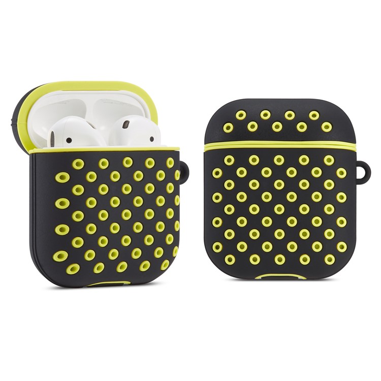 Two-tone Silicone Case with Carabiner for AirPods with Charging Case (2019)/(2016)/Wireless Charging Case (2019) - Black / Yellow-1