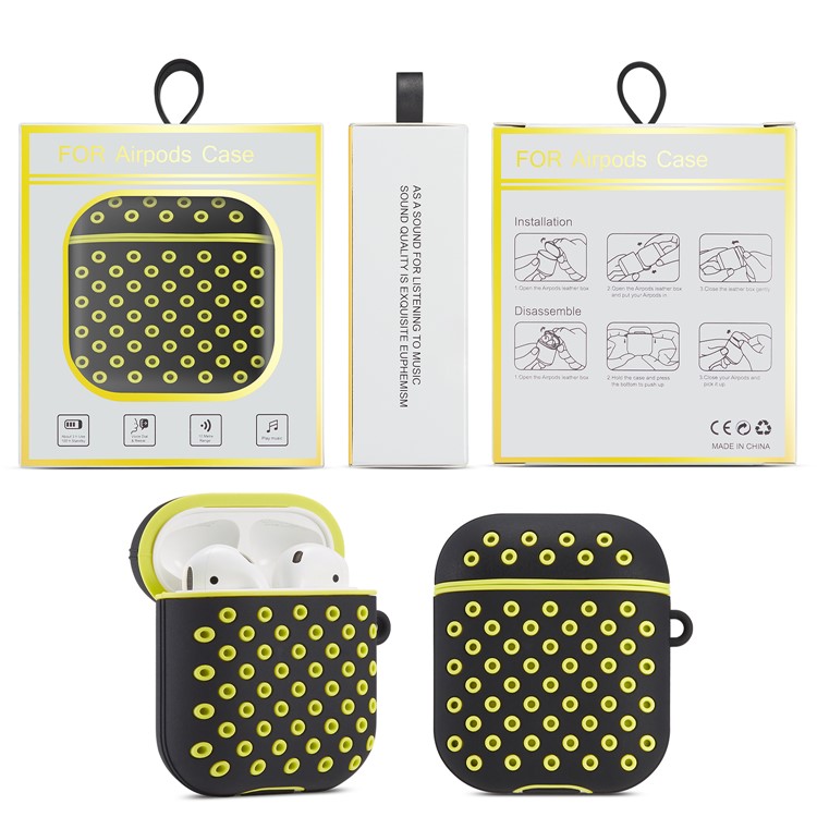 Two-tone Silicone Case with Carabiner for AirPods with Charging Case (2019)/(2016)/Wireless Charging Case (2019) - Black / Yellow-13