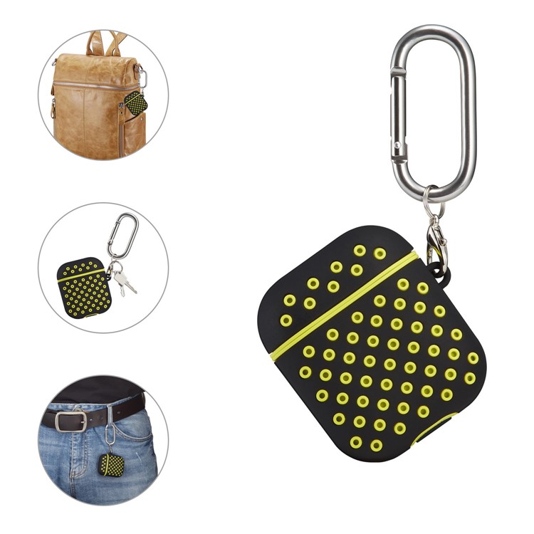 Two-tone Silicone Case with Carabiner for AirPods with Charging Case (2019)/(2016)/Wireless Charging Case (2019) - Black / Yellow-6