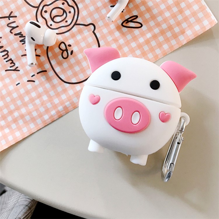 Cartoon Pig Shape Silicone Earphones Case with Hook for Apple AirPods Pro - White-1