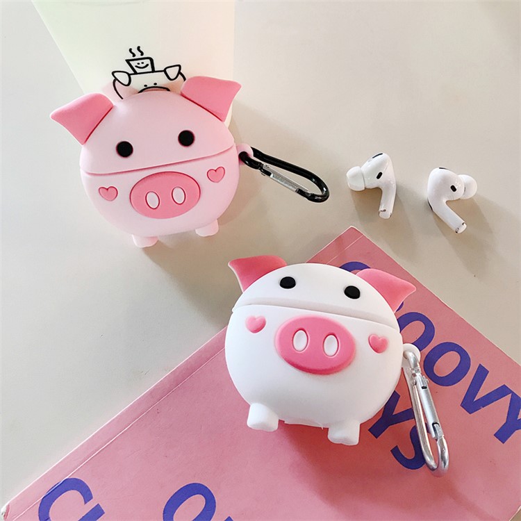 Cartoon Pig Shape Silicone Earphones Case with Hook for Apple AirPods Pro - White-2