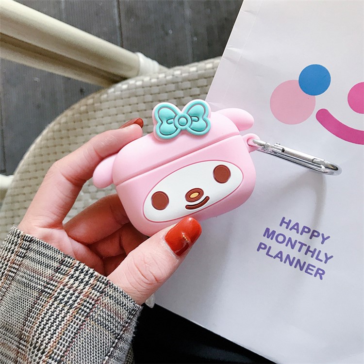 Cartoon Animal Shape Silicone Earphones Case with Hook for Apple AirPods Pro - Pink-1