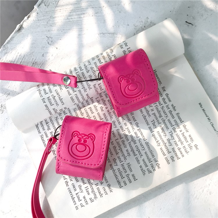 PU Leather Unique Case for Apple AirPods with Wireless Charging Case (2019) / AirPods with Charging Case (2019) (2016) - Rose Bear-3