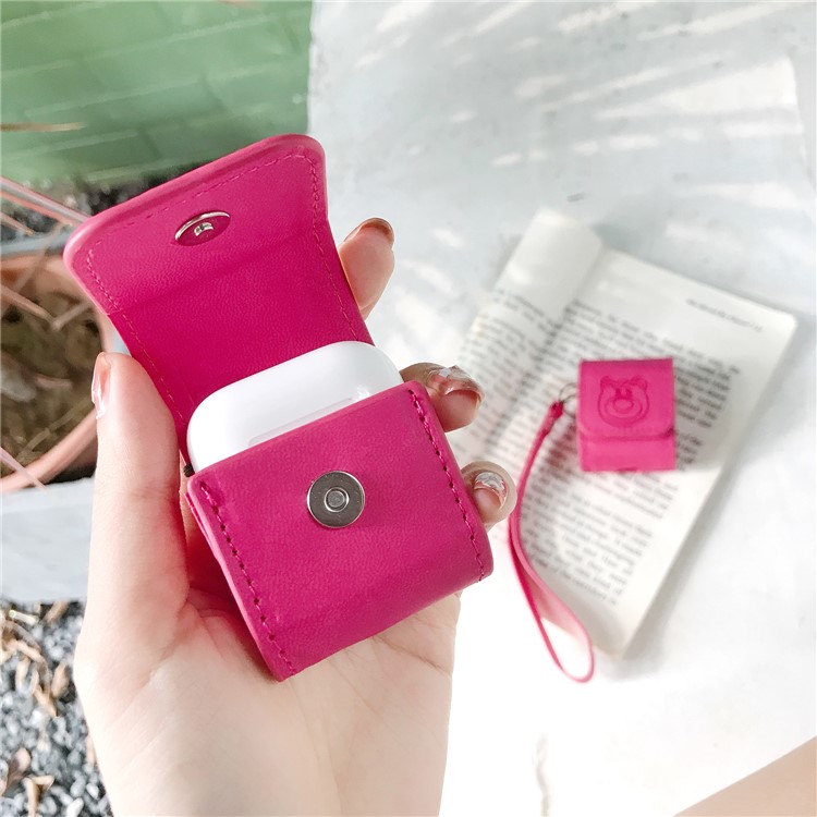 PU Leather Unique Case for Apple AirPods with Wireless Charging Case (2019) / AirPods with Charging Case (2019) (2016) - Rose Bear-4