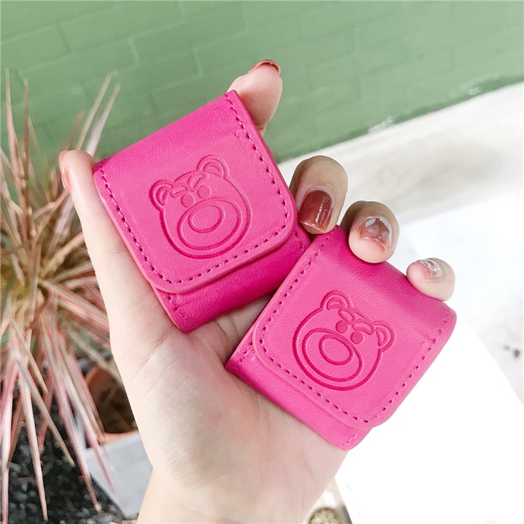 PU Leather Unique Case for Apple AirPods with Wireless Charging Case (2019) / AirPods with Charging Case (2019) (2016) - Rose Bear-5