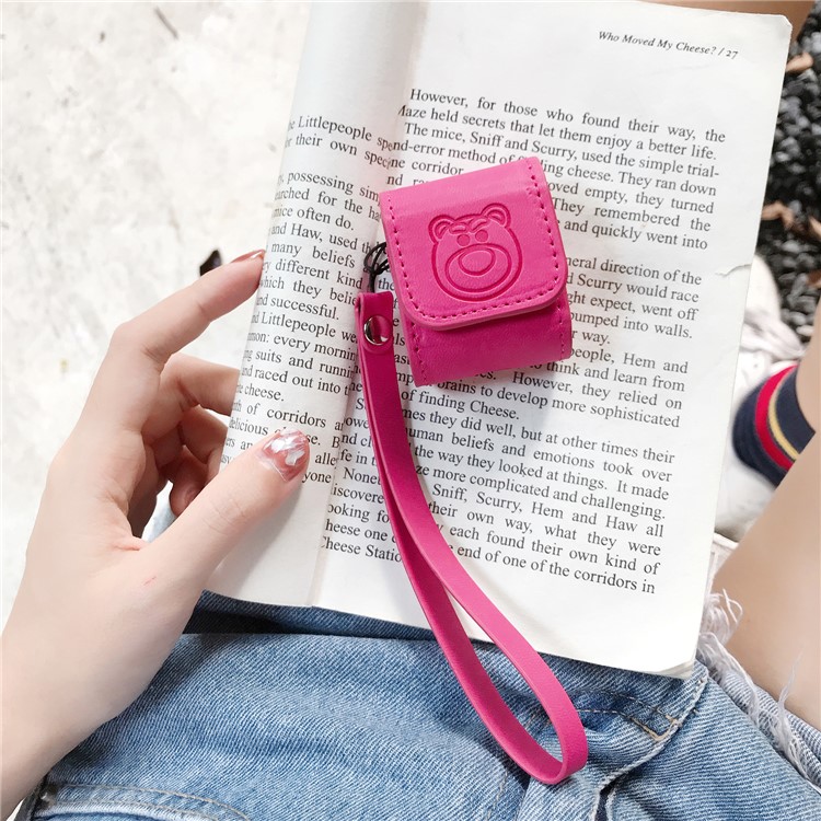 PU Leather Unique Case for Apple AirPods with Wireless Charging Case (2019) / AirPods with Charging Case (2019) (2016) - Rose Bear-7