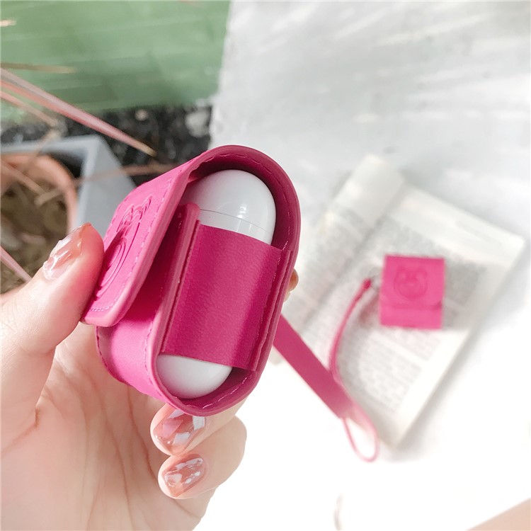 PU Leather Unique Case for Apple AirPods with Wireless Charging Case (2019) / AirPods with Charging Case (2019) (2016) - Rose Bear-8