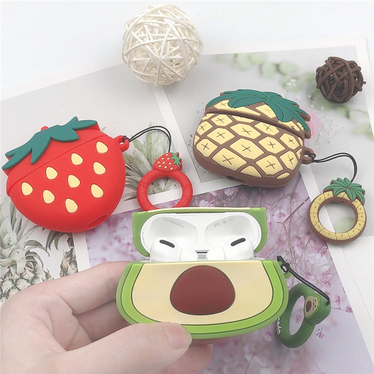 Cubierta De Silicona De Espesor Forma De La Fruta Para Airpods Pro - Verde Aguacate-3