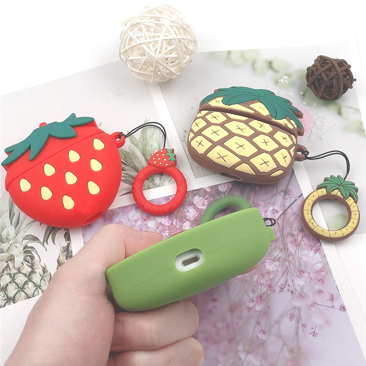 Cubierta De Silicona De Espesor Forma De La Fruta Para Airpods Pro - Verde Aguacate-4
