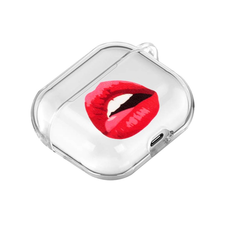 Patterned TPU Clear Case with Hook for Apple AirPods with Wireless Charging Case (2019)/Charging Case (2019)/(2016) - Red Lips-3