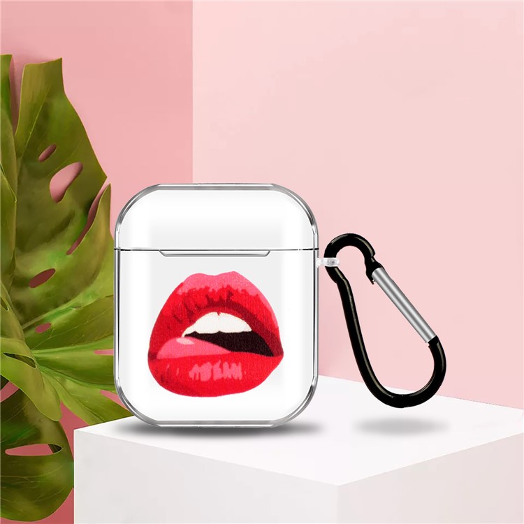 Patterned TPU Clear Case with Hook for Apple AirPods with Wireless Charging Case (2019)/Charging Case (2019)/(2016) - Red Lips-5