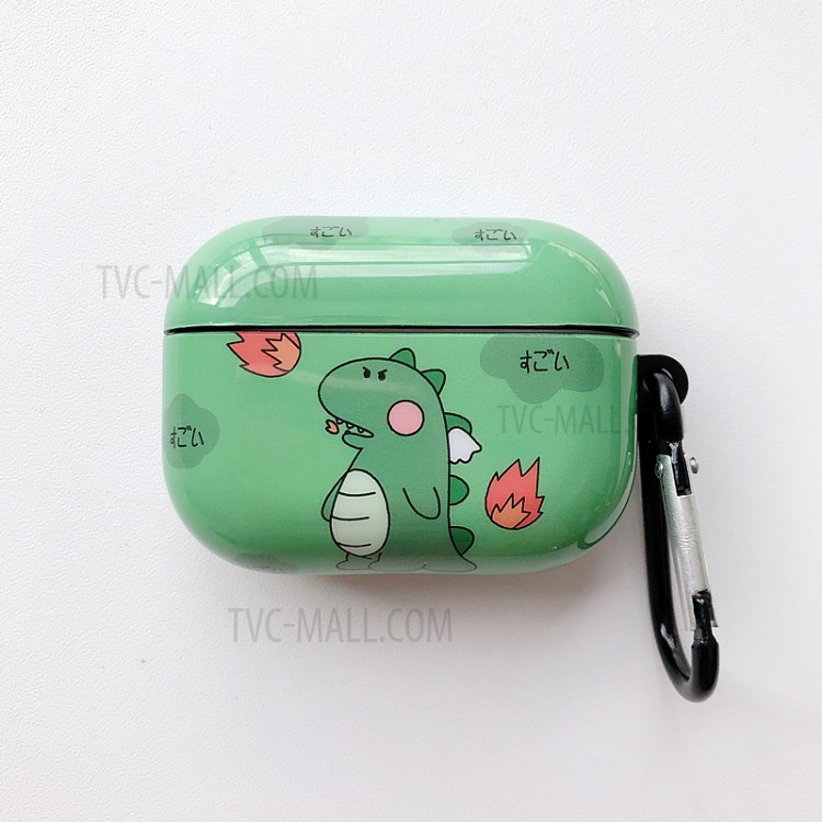 Cute Fire Breathing Dinosaur Printing PC Shell for Apple AirPods Pro - Green-2