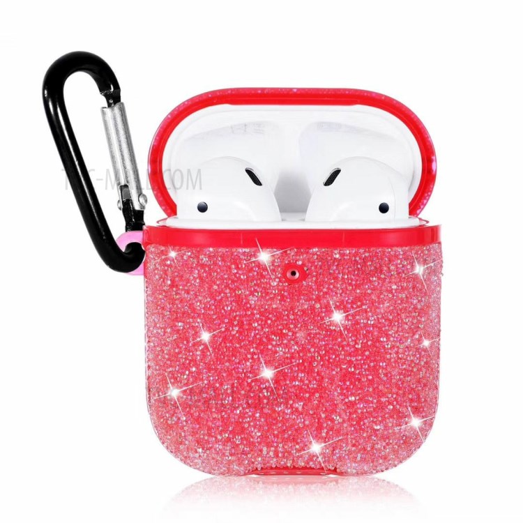 Diamond Decor PC Protective Case with Hook for Apple AirPods with Charging Case (2019)/(2016) / AirPods with Wireless Charging Case (2019) - Red-2