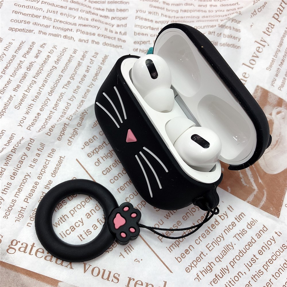 Caricatura Caso Fones De Ouvido Forma De Silicone Para Apple Airpods Pro - Gato Preto-4