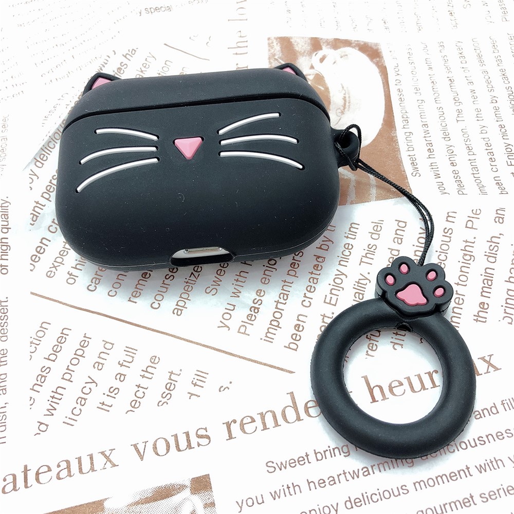 Caricatura Caso Fones De Ouvido Forma De Silicone Para Apple Airpods Pro - Gato Preto-5