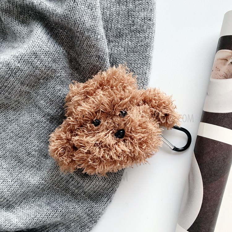 Plush Puppy Shaped Case for AirPods with Charging Case (2019)/(2016)/Wireless Charging Case (2019) - Dark Brown-1