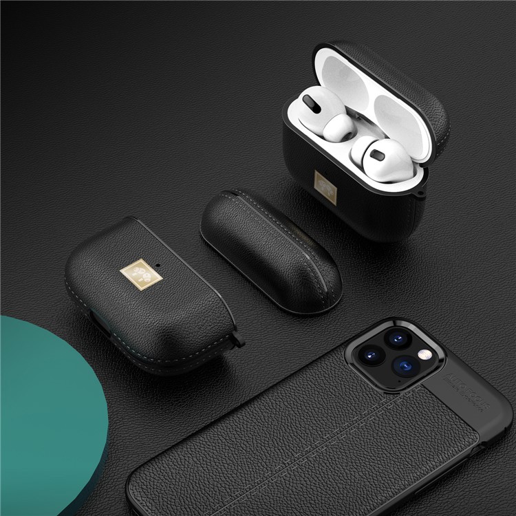 Litchi Texture Soft TPU Protective Cover Cover Pour Apple Airpods Pro - le Noir-2